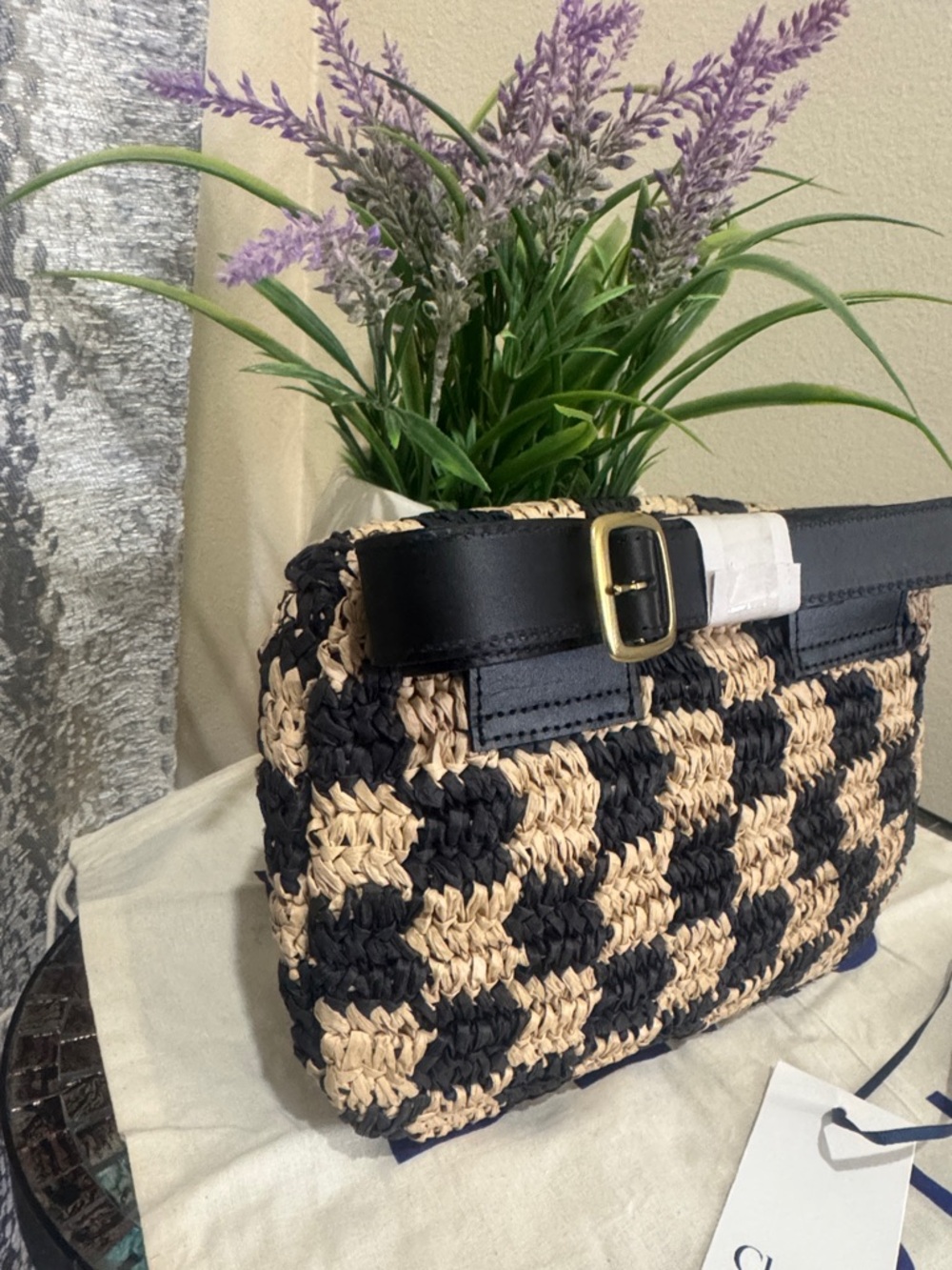 Clare V Checkerboard Woven Raffia Belt Bag - Picture 8 of 13